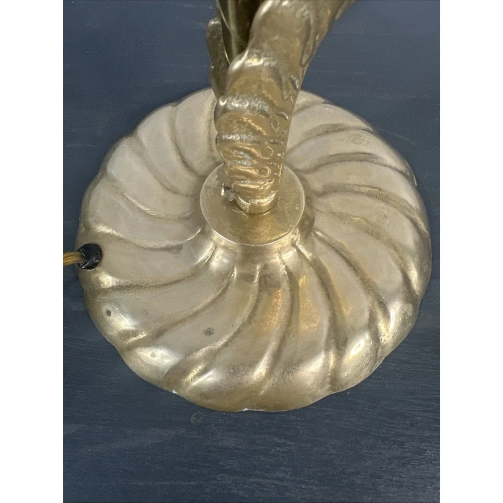 Vintage Brass Casted Metal Gooseneck Electric Table Lamp Leaves Leaf Design 19